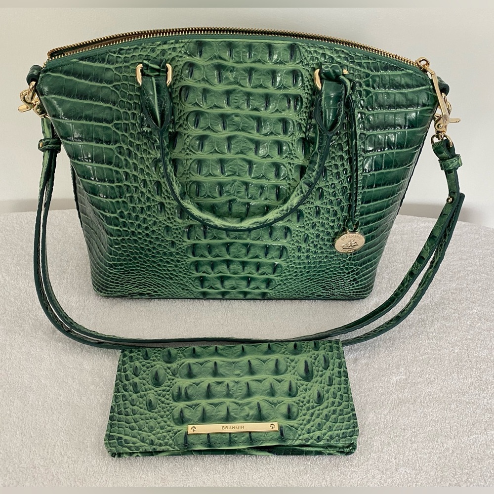 Brahmin Duxbury Satchel and Ady Wallet in Myrtle green